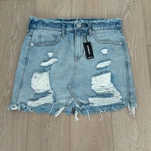 Express distressed denim mini skirt